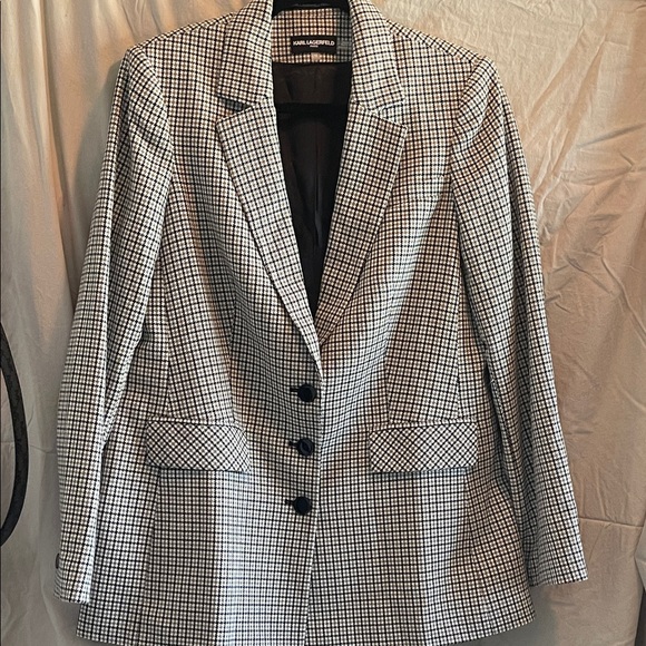 Karl Lagerfeld Black, White, and Tan Checkered Blazer - Picture 1 of 5
